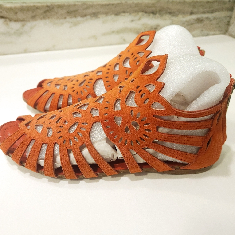 Dior Gladiator Sandal Flats Suede Leather Size 8.5, 39 Vermillion Orange - Picture 6 of 16